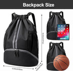 Hoedia Sports Drawstring Backpack - String Swim Gym Bag with Shoes Compartment and Wet Proof Pocket for Women&Men