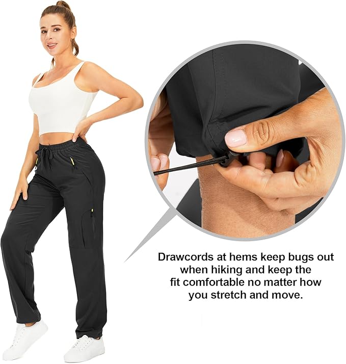 Womens Hiking Pants Quick Dry UPF 50 Lightweight Travel Golf Cargo Safari Pants Zipper Pockets