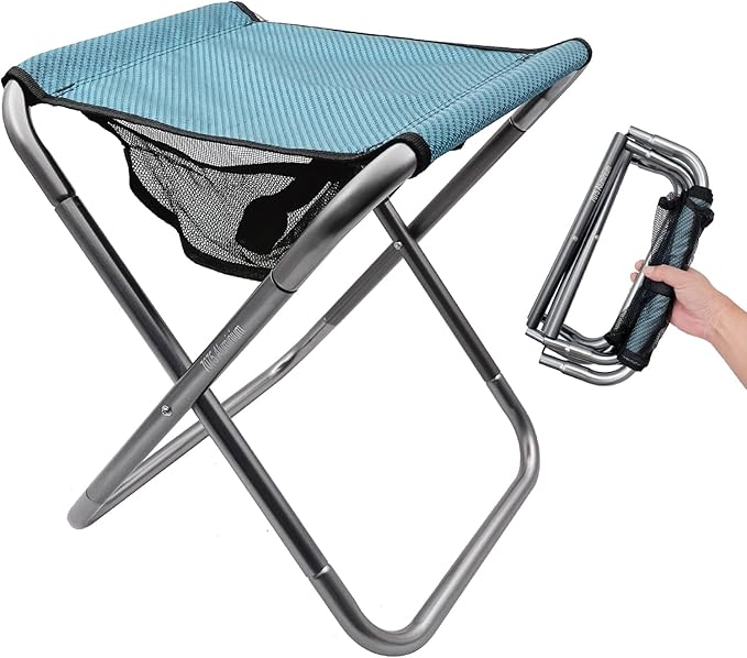 Portable Folding Stool, Camping Stool Mini Size Mortable Stool (Large-Blue)