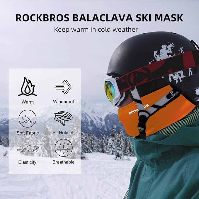 ROCKBROS Cold Weather Balaclava Ski Mask for Men Windproof Thermal Winter Scarf Mask Women Neck Warmer Hood for Cycling