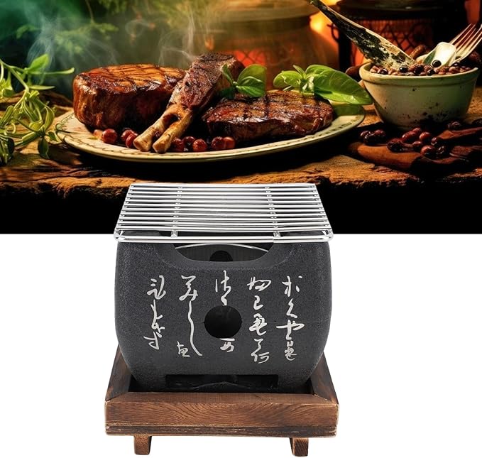 Hapivida Portable BBQ Grill, Stylish Multi-Functional Fast Heating Mini Grill with Even Heat Distribution, 16.5x14.5cm, Compact Outdoor Cooking Stove for Family Gatherings and Outdoor Adventures
