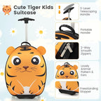 Goplus 2PC Kids Carry On Luggage Set, 16" Rolling Suitcase & 12" Backpack, Airline Approved Travel Trolley Luggage with Wheels for Toddlers Children Girls Boys (Tiger)