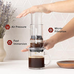 AeroPress Clear Coffee Press - All-in-One French Press, Pour-Over & Espresso Style Manual Brewer, 2 Min Brew for Less Bitterness, More Flavor, Small Portable Coffee Maker, Travel & Camping