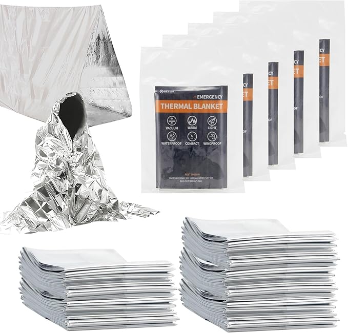 5-Pack Emergency Mylar Thermal Blankets, 82"x62" Space Blankets Foil Blanket, XL Camping Blanket for Outdoors, Hiking, Survival kit, Bug Out Bag，Marathons or First Aid, Silver