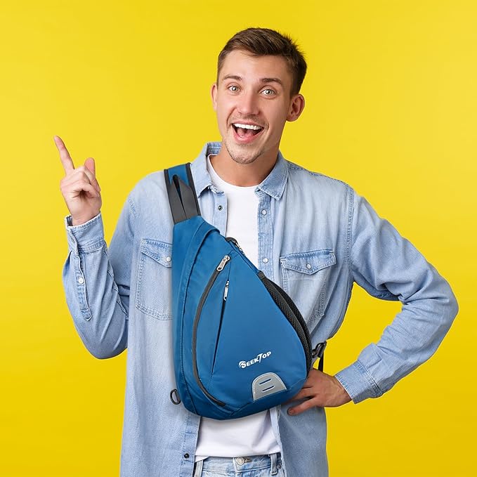 Seektop Crossbody Bag Anti-Theft RFID Blocking Waterproof 400D Nylon Lightweight Small Sling Backpack Shoulder Bags Chest Pack Cross Body Bag for Travel Hiking Outdoor Men Women Blue