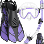 Snorkeling Gear for Adults Men Women,4 in 1 Snorkel Set with Panoramic View Diving Mask Anti-Fog Anti-Leak,Dry Top Snorkel,Fins and Travel Bag for Swimming,Snorkeling and Travel Diving