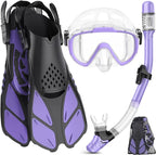 Ubekezele Snorkeling Gear for Adults Men Women,4 in 1 Snorkel Set with Panoramic View Diving Mask Anti-Fog Anti-Leak,Dry Top Snorkel,Fins and Travel Bag for Swimming,Snorkeling and Travel Diving