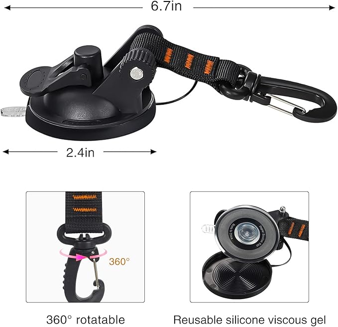CONBOLA Suction Cups Hooks 4 Pieces Outdoor Car Camping Essentials Heavy Duty Upgraded Tie Down Suction Cup,Camper Accessories Strong Power for RV Boat Window Glass Camping Trap.(4 pcs,Orange)