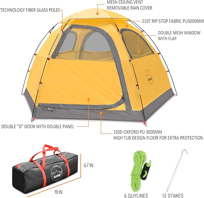 KAZOO Outdoor Camping Tent 2/4 Person Waterproof Camping Tents Easy Setup Two/Four Man Tent Sun Shade 2/3/4 People