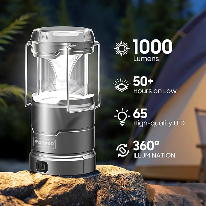 4 Pack Camping Lanterns Rechargeable Collapsible, 65 LED 3 Lighting Modes, 1000LM Dimmable Camping Lights Waterproof, Portable Lantern for Camping Essentials Power Outages Tent Emegency Home Hiking