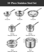 Stainless Steel Cookware Set,Tir-Ply Pots and Pans Set,13 Pcs Stainless Steel Induction Kitchen Cookware Sets,PFOA Free, Frying Pans,Saucepans,Saute Pan & Stock Pot,Compatible with All Cooktops