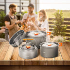 Onlyfire 15pcs Camping Cookware Mess Kit, Non-Stick Lightweight Pot Pan Kettle Set with Plates Forks Knives Spoons for Camping, Backpacking, Outdoor Cooking and Picnic CT605