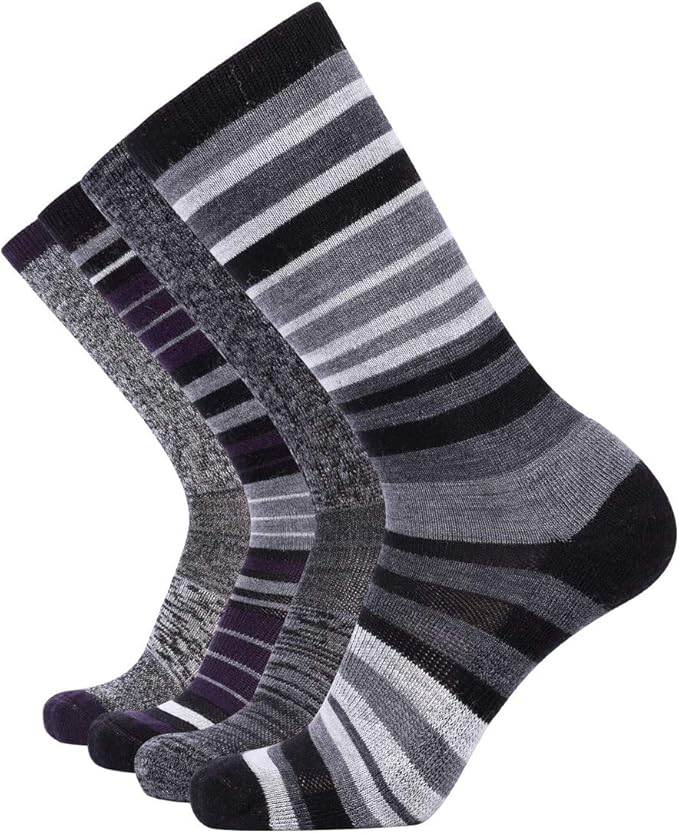 EnerWear 4 Pack Women's Merino Wool Outdoor Hiking Trail Crew Sock