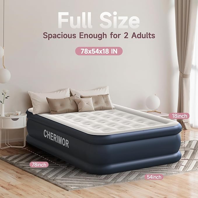 Air Mattress, 18" Raised Full Size Self Inflatable Blow Up Mattress with Built in Pump, Thick Comfort Air Bed with Carry Bag for Camping, Guests & Home, 600lb Capacity Colchon Inflable