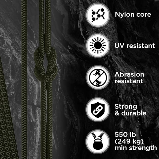 TECEUM 5/32" Paracord Rope 1000 – 1000ft / 200ft / 100ft / 50ft – Tactical Parachute Cord 4mm – 45+ Colors – Nylon String for Survival & Camping Gear – Stripe Cord for Survival – Utility Rope