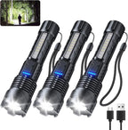 JIJ Flashlight 3 Pack, Rechargeable Flashlights High Lumens, 7 Modes LED Flashlight with IP67 Waterproof, Adjustable Handheld Tactical Flashlight for Camping, Home Emergency, Outdoor