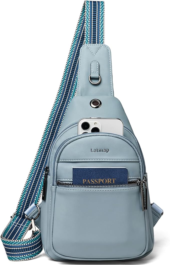 7L Sling Bag For Women Faux Leather Anti Theft Small Casual Daypack Backpack Fanny Pack Crossbody Chest Bags Purse Waterproof Light Blue