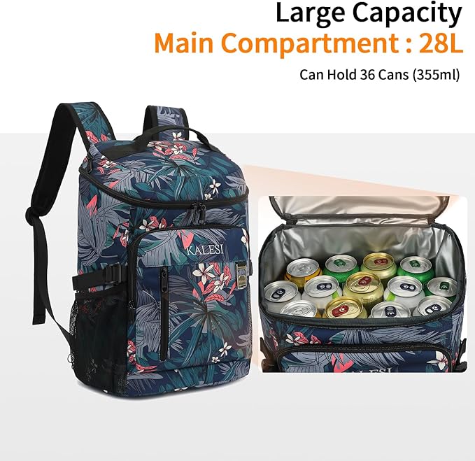 Kalesi Cooler Backpack 36 Cans Lightweight Insulated Backpack Cooler Leak-Proof Travel Camping Lunch Backpack Outdoor Cutlery Backpack for Men and Women