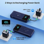 Portable Charger 40800mAh for iPhone with 2 Built-in Cable and iWatch Charger, 5-in-1 25W PD Fast Charging USB C Power Bank,QC4.0 LED Display Battery Pack for iPhone 16/15/14/13/12,Android,Apple Watch