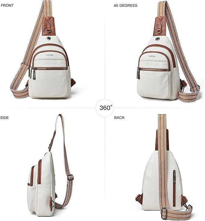 7L Sling Bag For Women Faux Leather Anti Theft Small Casual Daypack Backpack Fanny Pack Crossbody Chest Bags Purse Waterproof Beige Brown