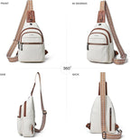 7L Sling Bag For Women Faux Leather Anti Theft Small Casual Daypack Backpack Fanny Pack Crossbody Chest Bags Purse Waterproof Beige Brown