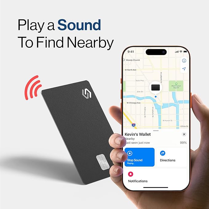 SPOTMINDERS Mens Valentines Day Gifts for Him Apple MFi Certified Credit Card Wallet Tracker PRO (iOS Only) 0.07in Works with Apple Find My Rechargeable Tracking Card IP68 Slim Passport Item Finder