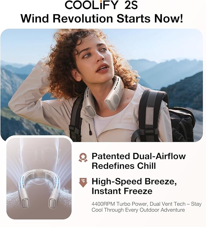 TORRAS COOLiFY 2S Neck Fan, 3 Model, 3-28H Extended Battery Life, Neck Fans that Blow Cold Air, Neck Air Conditioner, Cooling Neck Fan for Work, Hiking, Travel. Gift for Women, Mom, Apricot