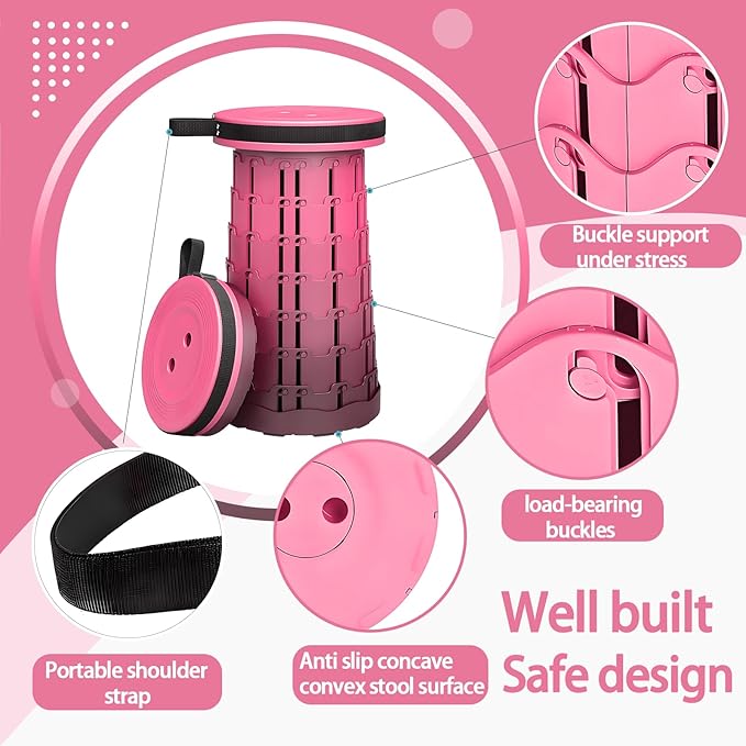 Portable Telescoping Stool, Retractable Folding Stool for Camping Garden Fishing Hiking Travel BBQ, Adjustable Collapsible Stools (Gradient Purple)