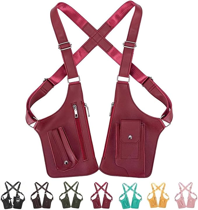 Double Shoulder Armpit Bag, Multi-pocket Anti-Theft Double Shoulder Bag for Travel and Daily Use, djustable Underarm Backpack (Burgundy)