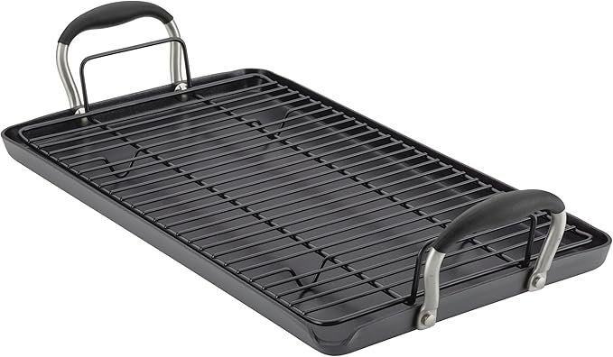 Anolon Advanced Home Hard Anodized Nonstick Double Burner Griddle, 10 Inch x 18 Inch, Onyx