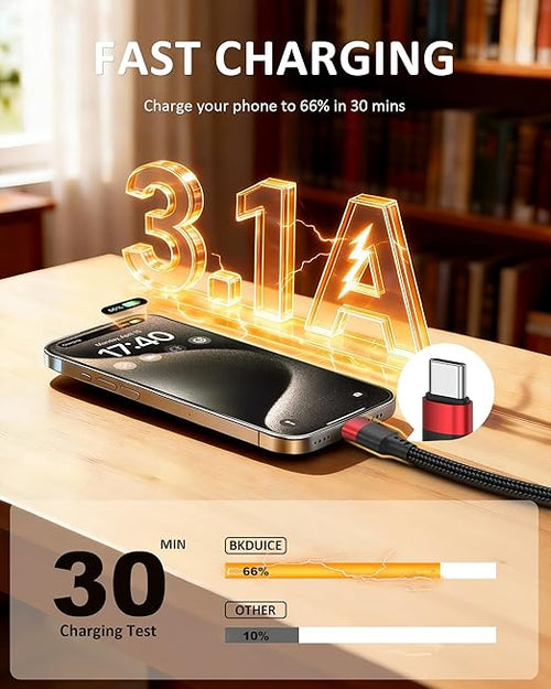 2 ft USB C Cable 2 Pack, USB to USB C Cable 2ft, Braided 2 Foot USBC Cable Fast Charging Cord Compatible with iPhone 17 16 15 Pro Max, Samsung Galaxy S25 S24 S23, Google Pxiel 10 9