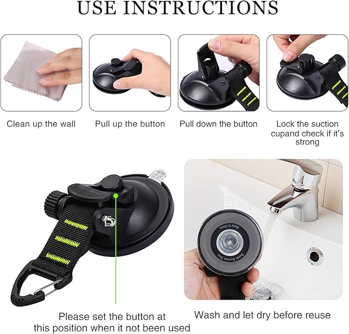 CONBOLA Suction Cups Hooks Heavy Duty Outdoor Car Camping Essentials 4 Pieces Upgraded Tie Down Suction Cup,Camper Accessories Strong Power for RV Boat Window Glass Camping Trap.(4 pcs,Green)