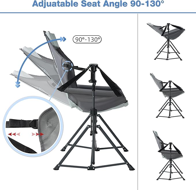 Hammock Camping Chair, 3 Heights Swinging Chair with Adjustable Backrest, Folding Rocking Chair with Head Pillow&Cup Holder, Outdoor Chair for Camping and Hiking, Supports 350lbs, Grey