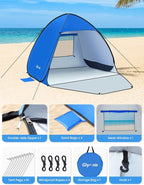 Glymnis Pop Up Beach Tent Beach Shade Tent for 1-4 Persons Sun Shelter UPF 50+ Enclose Zipper Door Portable Easy Up Beach Tent
