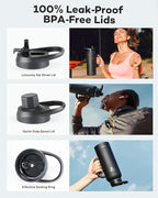 40 oz Insulated Water Bottle with Straw and Lid, Food-grade Double Wall Vacuum Stainless Steel Flask with Handle,Leakproof Metal Travel Jug With Carry Pouch and Brush,Keep Cold & Hot,Black