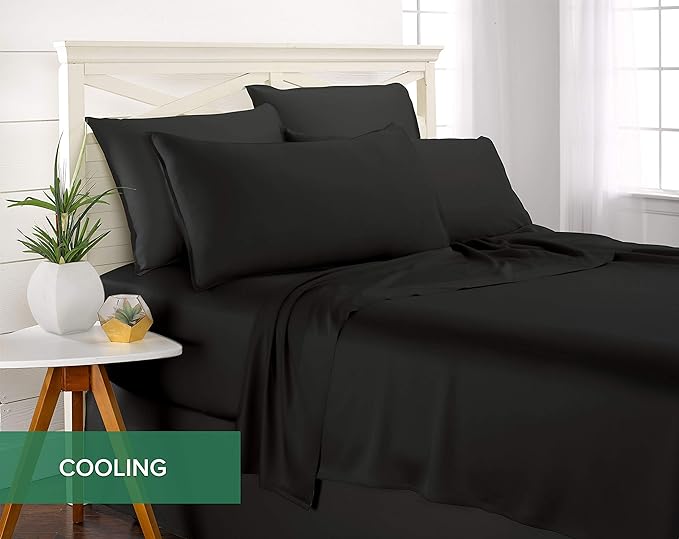 Twin Sheets by Pure Bamboo, Genuine 100% Organic Viscose Derived from Bamboo Bed Sheet Set, Luxuriously Soft & Cooling, Double Stitching, Lifetime Quality Promise (Twin, Black)