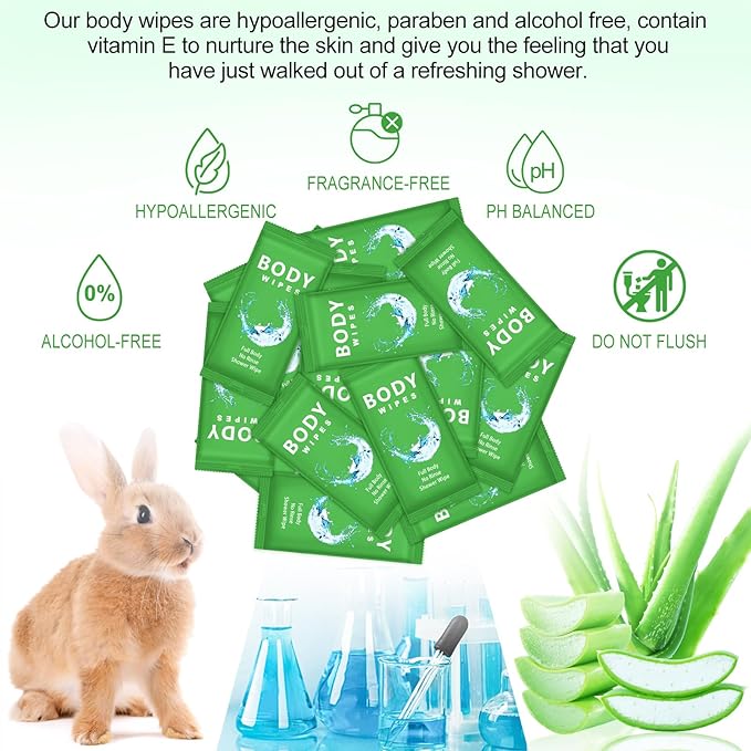Treela 300 Pcs Bulk Deodorant Large Body Wipes Individually Wrapped Wet Wipes Travel Size for Adults Shower for Homeless Supplies Hygiene Personal Cleansing for Hiking Gym(7.09" X 9.84",Green)