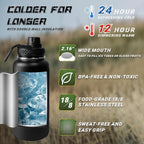 32 Oz Insulated Water Bottle - Stainless Steel Metal Military Black Water Jug with Sleeve, Gym Water Bottles for Men Sports Workout Hiking with Black Water Bottle Pouch