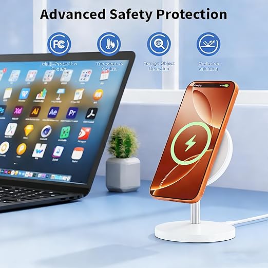 Magnetic Wireless Charging iPhone Stand,Qi2.2 Certified 25W Fast Mag-Safe Charging Stand Station Apple Magnet Wireless Charger with Plug for iPhone 17/17 Pro/Air/16/15/14/13/12 Series,AirPods Pro 3/4