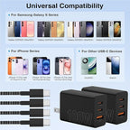65W Super Fast Charger Type C for Samsung,3 Port 100W Quick Charging 3.0 USB C Block & 3/6/10/10FT Braided Type C Cord for Samsung Galaxy S26 Ultra/S26/S25 Ultra/iPhone 17 Pro/MacBook Pro/Air-Purple