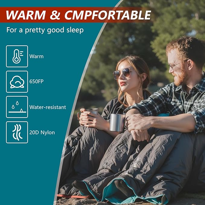 BISINNA 1.72lbs Ultralight Backpacking 650 Fill Power 32-50F Down Sleeping Bag for Adults and Kids - Ultra Lightweight and Compact Backpack Envelope Sleeping Bag for Hiking Camping