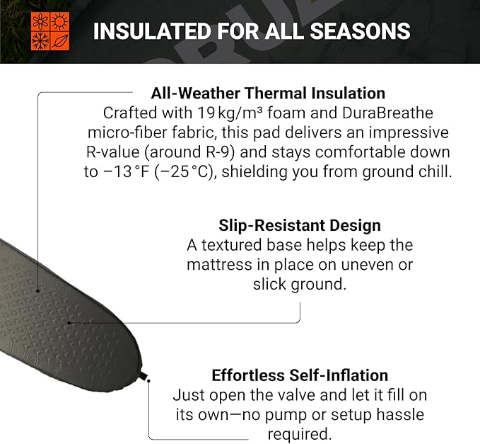 Crua Self Inflating Camping Mattress Sleeping Pad – Camping Air Mattress with Self-Inflating Valve, Quick and Easy Set Up, Ideal for All Weather and Hiking Backpacking