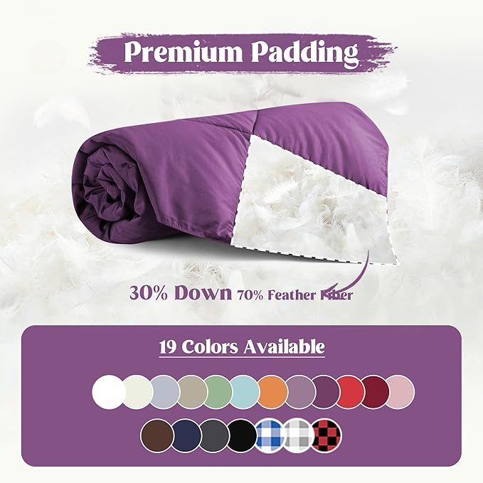 puredown® Lightweight Packable Couch Throw Soft Feather Down Throw Blanket for Indoor and Outdoor Use, 50"X70", Purple