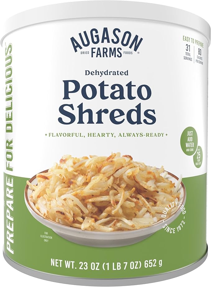 Augason Farms Dehydrated Potato Shreds Can - Gluten Free Dehydrated Survival Food with Long Shelf Life - Emergency Food Supply for Camping, Prep & Everyday Meals - 31 Servings