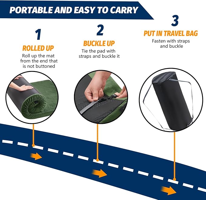 CYMULA CertiPUR-US Memory Foam Camping Mattress Pad, Portable Foam Sleeping Pad for Camping, Roll up Sleeping Mat for Adults Guest Floor Bed for Sleepover, Car, Tent SUV Cot Mattress