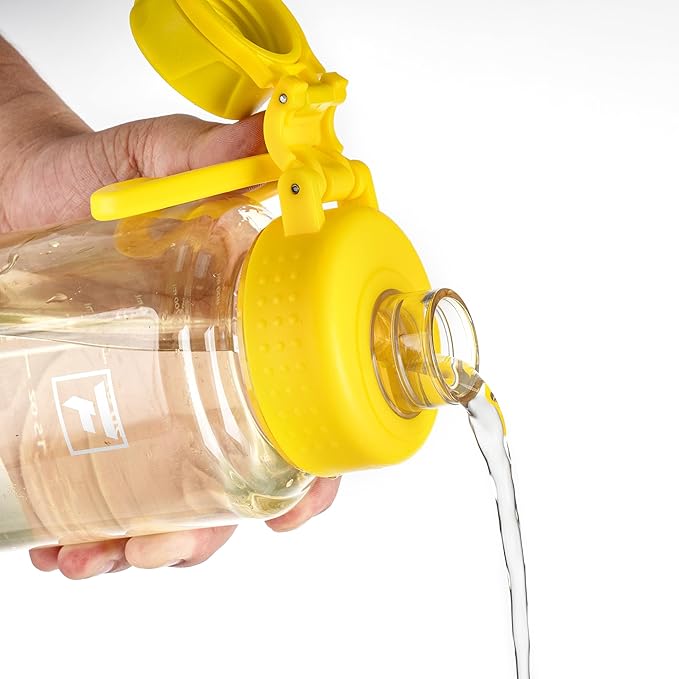 Fanhaw 32 oz Clear Water Bottle with Fast-Flow Spout Lid, BPA-Free Tritan, Wide Mouth, Leakproof, Reusable Bottle for Gym, School, Office, Travel (Imperial Yellow)