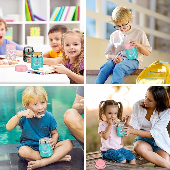 12oz Soup Thermo for Hot Food Kids Insulated Food Jar Wide Mouth Lunch Container Leak Proof Stainless Steel Vacuum Bento Box for School Office Travel Outdoors Green-Mermaid