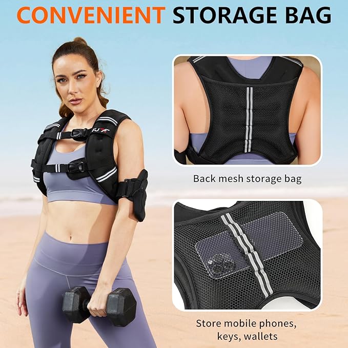 FUFF Weighted vest woman - 5lb/10lb/12lb/15lb/20lb/25lb/30lb Weights with Reflective Stripe, Weighted Vest for Men Women Strength Training Running Walking Jogging