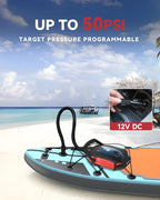 ZFOX 50PSI Paddle Board Pump, Portable Electric SUP Pump with Auto-Shutoff & Cooling Fan – Smart Inflation for Paddle Board, 9 Nozzles, HD LCD Display, 12V DC (Red-M)