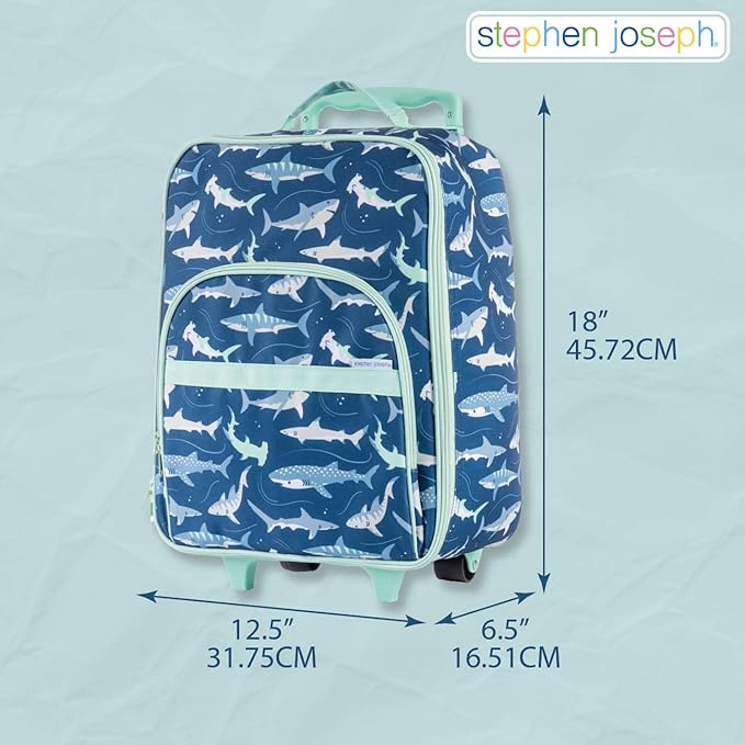 Stephen Joseph, Kids Roling Carry-On Luggage, 12.5"L x 6.5"W x 18"H, Blue Shark